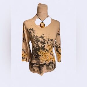 Tan and black floral print top